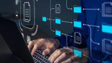 Person working on data management and file organization