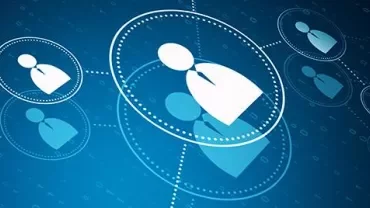 Abstract network of figures connected on blue background