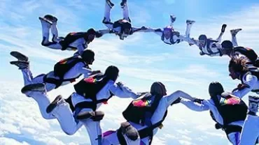 一群人在空中跳傘，形成一個圓圈。