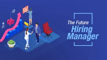 Illustration of the future hiring manager with data charts and teamwork