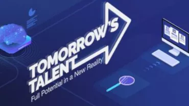The phrase 'Tomorrow's Talent' on a blue background with brain and computer icons.