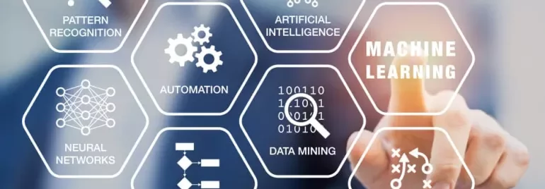 圖示呈現機器學習與人工智慧概念。