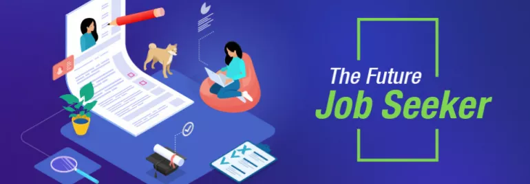Illustration of a job seeker and resume with digital elements