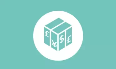 Cube icon with currency symbols on a green background