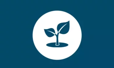 Icon of a sprouting plant on a blue background.