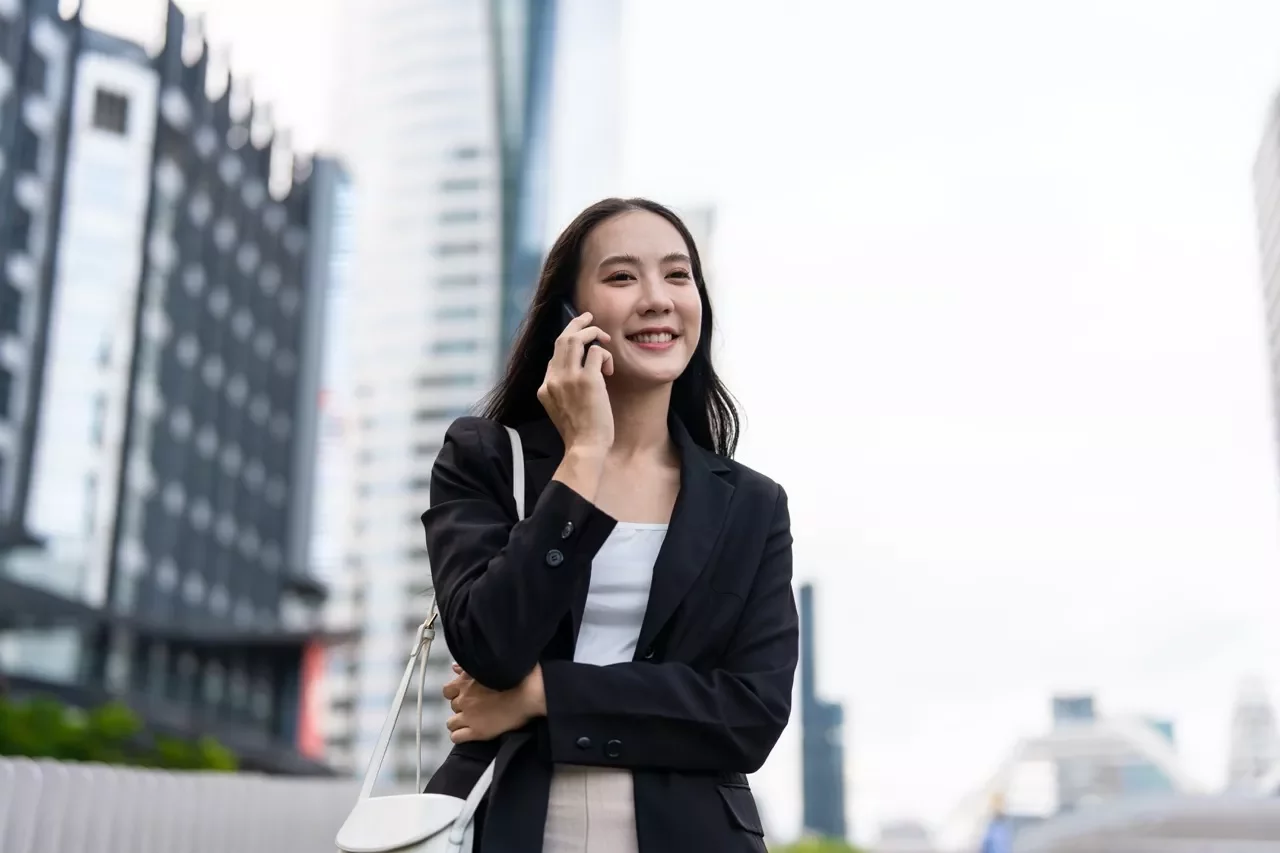 Executive speaking on her phone